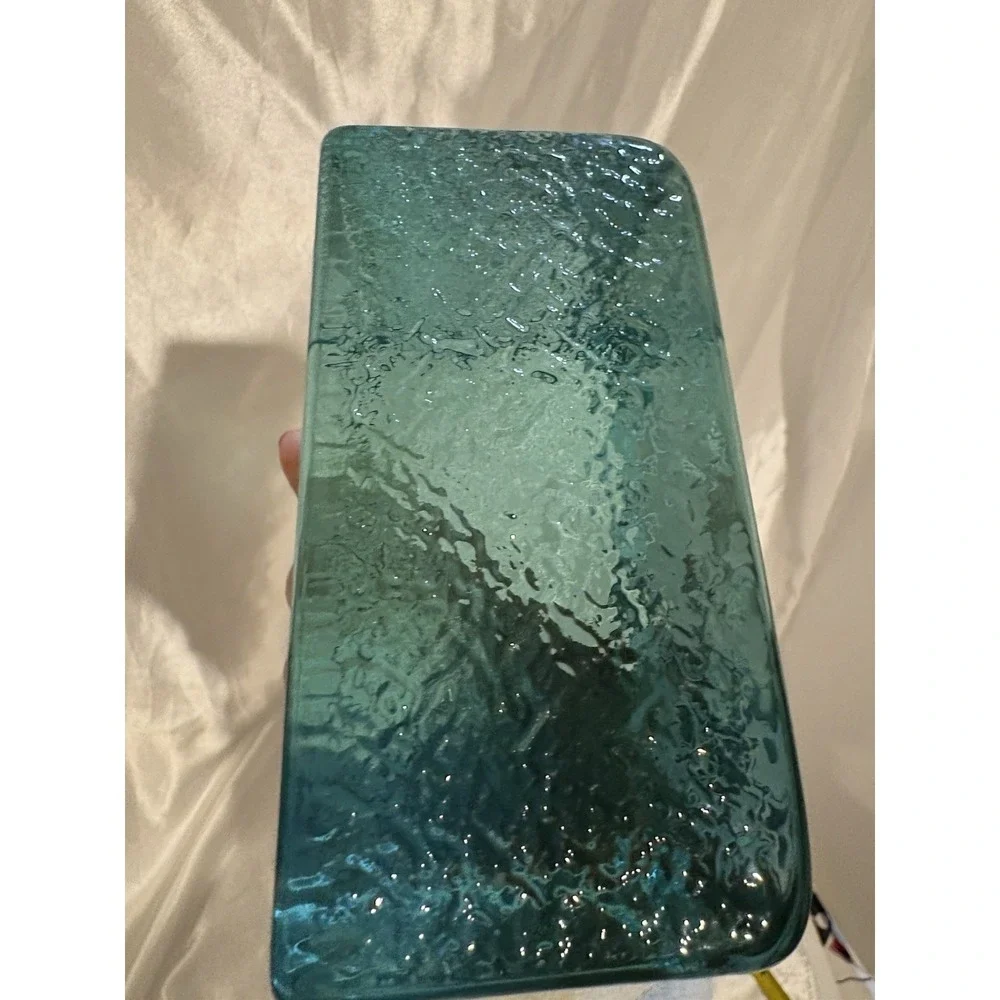 Etched Fish Paperweight Green Ice Block Signed Unique Carved Design